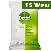 Dettol 2 in 1 Hands and Surfaces Antibacterial 15 Wipes
