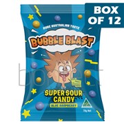 Bubble Blast Super Sour Blue Raspberry Bag 70g  12 Pack