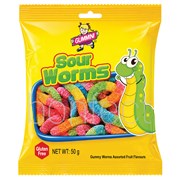 Gummini Sour Worms 50g  24 Pack